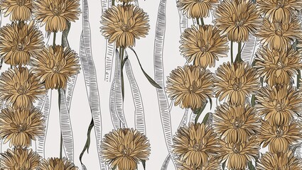 Wall Mural - Beige chrysanthemums sketch seamless plain white background design