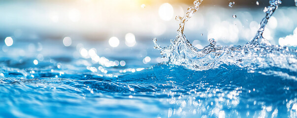 Water background, blue water with splashes and ripples