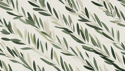 Wall Mural - Ivory olive branches minimalist strokes seamless plain white background design