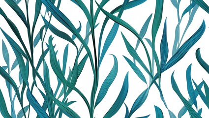 Wall Mural - Light blue seaweed ink strokes seamless plain white background design