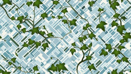 Wall Mural - Light blue ivy vines geometric pattern seamless plain white background design