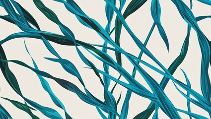 Wall Mural - Light blue seaweed ink strokes seamless plain white background design