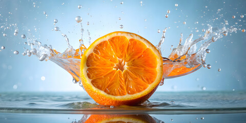 Close-up of a vibrant orange falling and splashing into water , orange, drop, citrus, fruit, water, splash, close-up