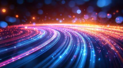 Wall Mural - Abstract background of blue and pink glowing lines with bokeh.