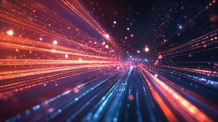 Sticker - Abstract background with glowing lines of light, red and blue colors, with bokeh effects.