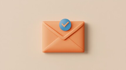 3D render of an orange envelope with a blue checkmark.