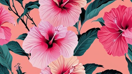 Wall Mural - Pink hibiscus subtle gradient seamless plain white background design