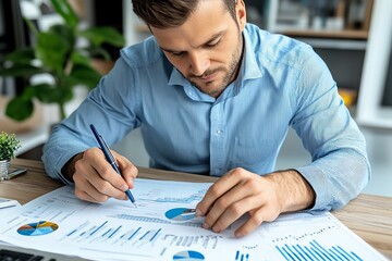 Poster - A business analyst reviewing historical data, forecasting future capacity needs based on trends