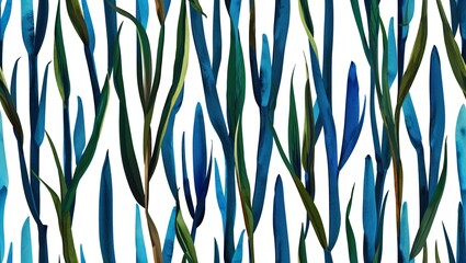 Wall Mural - Sky blue seaweed stalks watercolor abstract seamless plain white background design