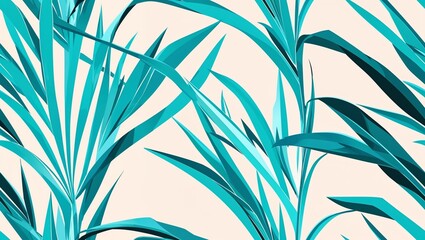 Wall Mural - Turquoise palm leaves sketch fade seamless plain white background design