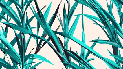 Wall Mural - Turquoise palm fronds abstract flow seamless plain white background design