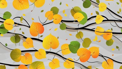 Wall Mural - Yellow cherry leaves fine gradient seamless plain white background design