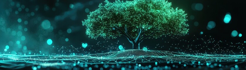 Poster - codebase visualization as a glowing holographic tree, each branch representing a stage in the ci/cd 