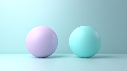 Wall Mural - Pastel blue and purple spheres float on a blue background, soft and dreamlike in their abstract form.