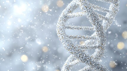 Wall Mural - a close up of a dna strand with snowflakes in the background. the snowflakes are scattered all over 