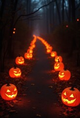 Sticker - Pathway lined with glowing Halloween pumpkins, creating a festive and spooky atmosphere for the autumn holiday season