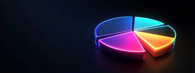 Poster - 3D Neon Pie Chart with Five Colorful Sections