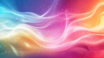Sticker - Abstract colorful background with white glowing waves and scattered sparkles.