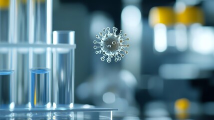 Aufkleber - Detailed rendering of a virus cell suspended in a lab environment. Highlighting virus structure and containment strategies for the monkeypox outbreak.