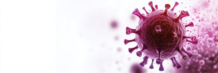 Poster - Pink-tinted visualization of a monkeypox virus particle in a medical context. Depiction of viral structure with healthcare emphasis.