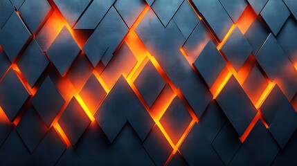 Wall Mural - Abstract geometric pattern of glowing orange lines and squares, creating a futuristic and dynamic background.