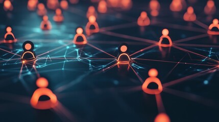 Wall Mural - Abstract network of glowing human icons connected by lines of light.