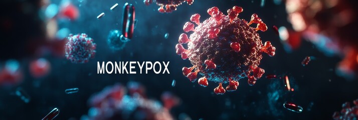 Poster - Close-up of monkeypox virus wearing a mask with 'protect yourself' text, emphasizing health safety and prevention