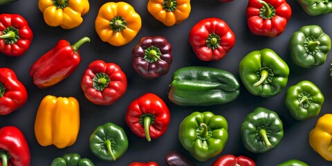 Canvas Print - A vibrant collection of colorful peppers arranged artistically. Different shapes and sizes create a striking visual appeal. Perfect for food-related projects or healthy cooking themes. AI