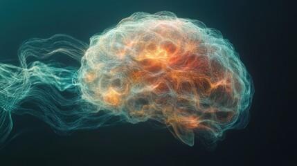 Poster - Abstract brain made of glowing lines on a dark background.