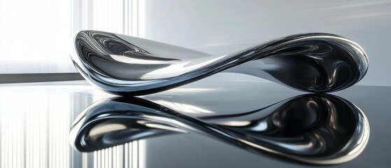 Wall Mural - A silver object with a wave shape is reflected in a mirror