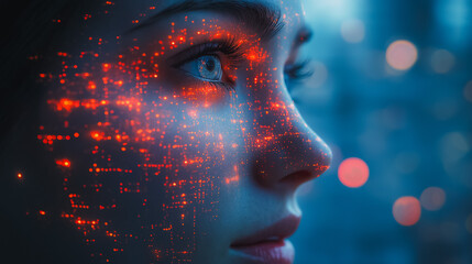 Poster - A woman's face is covered in red dots