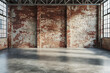 © Patcharaphon - Abandoned empty room of old warehouse interior loft style brick wall with natural light