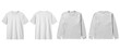 © resource image - Mockup of white T shirt with different sleeve lengths and views, front, back, short, long, for easy branding design