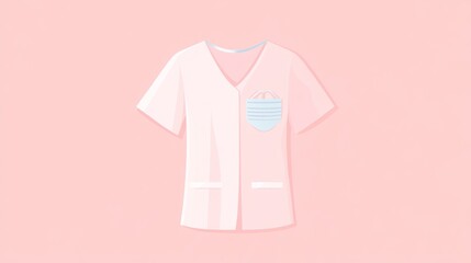 A pink nurse's uniform with a pocket and a mask