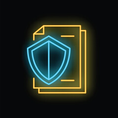 Poster - Vibrant neon shield is hovering over documents, symbolizing data protection and security in the digital age