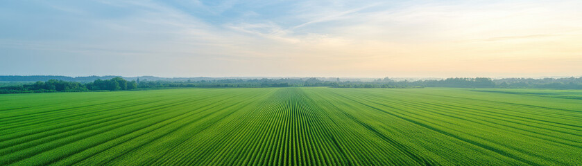 Wall Mural - a large field of green grass with a blue sky in the background