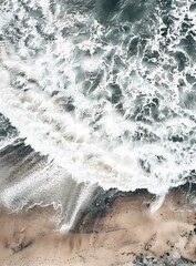 Wall Mural - Aerial View of Waves Crashing on Sandy Beach