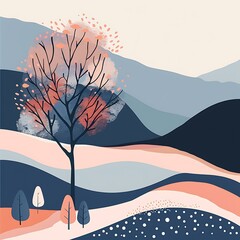 Poster - Abstract Landscape with Trees and Mountains