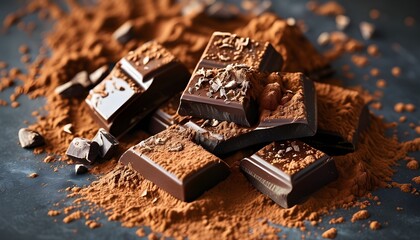 Indulgent harmony of rich cocoa powder and dark chocolate chunks celebrating the fine art of chocolate making