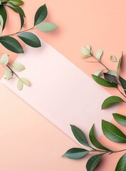 Poster - Green Leaves on Pink and Orange Background