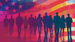 © ChristacilinCreative - A political patriotic banner with an america flad in background and silhouettes of various people in business suits politicians standing in front presentation graphic