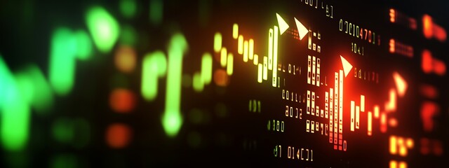 Aufkleber - Abstract Financial Data with Red and Green Indicator Arrows