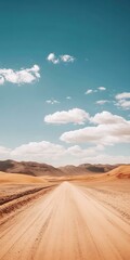 Poster - Desert Road with Blue Sky and White Clouds