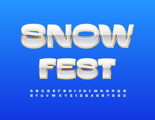 Wall Mural - Vector premium logo Snow Fest. White and Gold chic Font. Luxury Alphabet Letters and Numbers.