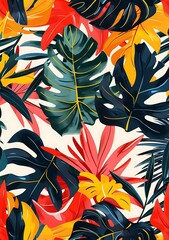 Wall Mural - Tropical Leaves Seamless Pattern Illustration