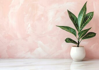 Poster - Pink Wall Minimalist Home Decor With Plant