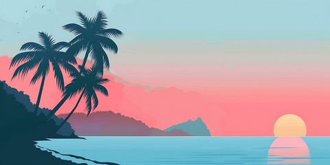 Sticker - Tropical Sunset with Palm Trees on Beach