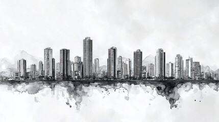 Iquique, Chile, black and white pen pencil hand-drawn effect drawing illustration for travel poster, card, wallpaper, backdrop or banner. Modern, clear, artistic and simple