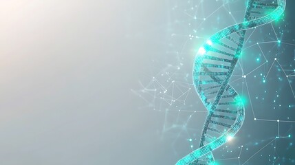Poster - Abstract representation of a glowing DNA double helix against a blue background