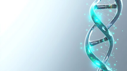 Poster - Glowing Blue and Green DNA Helix on a Gray Background